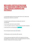 MED-SURG CERTIFICATION EXAM 270&plus; QUESTIONS COMPLETE WITH 100&percnt; VERIFIED ANSWERS AND RATIONALE