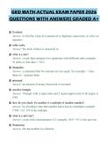 GED MATH ACTUAL EXAM PAPER 2026&NewLine;QUESTIONS WITH ANSWERS GRADED A&plus;