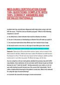 MED-SURG CERTIFICATION EXAM 150&plus; QUESTIONS COMPLETE WITH 100&percnt; CORRECT ANSWERS AND DETAILED RATIONALE &vert; VERIFIED EXAM QUESTIONS