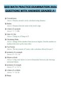 GED MATH PRACTICE EXAMINATION 2026&NewLine;QUESTIONS WITH ANSWERS GRADED A&plus;