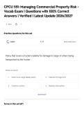 CPCU 551&colon; Managing Commercial Property Risk -&NewLine;Vocab Exam &vert; Questions with 100&percnt; Correct&NewLine;Answers &vert; Verified &vert; Latest Update 2026&sol;2027