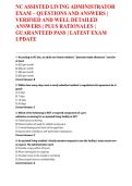 NC ASSISTED LIVING ADMINISTRATOR EXAM &ndash; QUESTIONS AND ANSWERS &vert; VERIFIED AND WELL DETAILED ANSWERS &vert; PLUS RATIONALES &vert; GUARANTEED PASS &vert; LATEST EXAM UPDATE&NewLine;