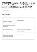 CPCU 540&colon; 1 Developing a Holistic View of Insurer&NewLine;Finances Exam &vert; Questions with 100&percnt; Correct&NewLine;Answers &vert; Verified &vert; Latest Update 2026&sol;2027