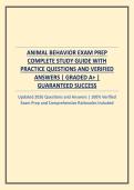 ANIMAL BEHAVIOR EXAM PREP COMPLETE STUDY GUIDE WITH PRACTICE QUESTIONS AND VERIFIED ANSWERS