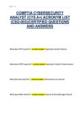 COMPTIA CYBERSECURITY&NewLine;ANALYST &lpar;CYS A&plus;&rpar; ACRONYM LIST&NewLine;&lpar;CSO-003&rpar;&vert;CERTIFIED QUESTIONS&NewLine;AND ANSWERS