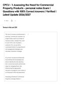 CPCU - 1&colon; Assessing the Need for Commercial&NewLine;Property Products - personal notes Exam &vert;&NewLine;Questions with 100&percnt; Correct Answers &vert; Verified &vert;&NewLine;Latest Update 2026&sol;2027