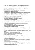 PHIL 100 MCQ FINAL QUESTIONS AND ANSWERS