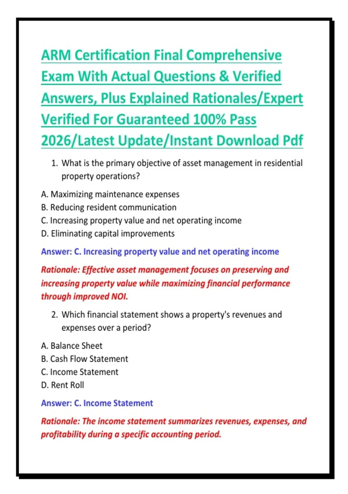 ARM Certification Final Comprehensive Exam With Actual Questions ...