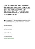 GENETICS AND GENOMICS IN NURSING&NewLine;AND HEALTH CARE ACTUAL EXAM SCRIPT&NewLine;2026 COMPLETE QUESTIONS AND&NewLine;SOLUTIONS GRADED A PLUS PRECISION&NewLine;HEALTH MASTER SET