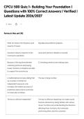 CPCU 500 Quiz 1- Building Your Foundation &vert;&NewLine;Questions with 100&percnt; Correct Answers &vert; Verified &vert;&NewLine;Latest Update 2026&sol;2027