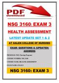 NSG 3160&colon; EXAM 3 &NewLine;HEALTH ASSESSMENT&NewLine; SET 1 & 2   LATEST UPDATE &lpar;2026&sol;2027&rpar; QUESTIONS AND VERIFIED ANSWERS &vert; 100&percnt; CORRECT &vert; GRADED A&plus;