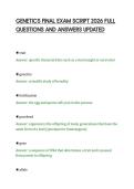 GENETICS FINAL EXAM SCRIPT 2026 FULL&NewLine;QUESTIONS AND ANSWERS UPDATED