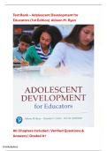Test Bank &ndash; Adolescent Development for Educators &lpar;1st Edition&rpar;&NewLine;Allison M&period; Ryan &vert; Complete Coverage &vert; Exam-Ready &vert; Rated A&plus;