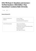 MHA 702 Exam 2 &vert; Questions and Answers &vert;&NewLine;Verified Solutions &vert; 2026 Edition &vert; Pass&NewLine;Guaranteed &vert; Louisiana State University&NewLine;