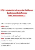 PLTW - Introduction to Engineering Final Review &lpar;Latest 2026&sol;2027 Update&rpar; Complete Questions and Guide Answers&comma; 100&percnt; Verified Graded A&plus;
