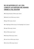 BIO 250 MICROBIOLOGY LAB 1 2026 &NewLine;COMPLETE LAB QUESTIONS AND ANSWERS &NewLine;GRADED A&plus; FULL SOLUTION 