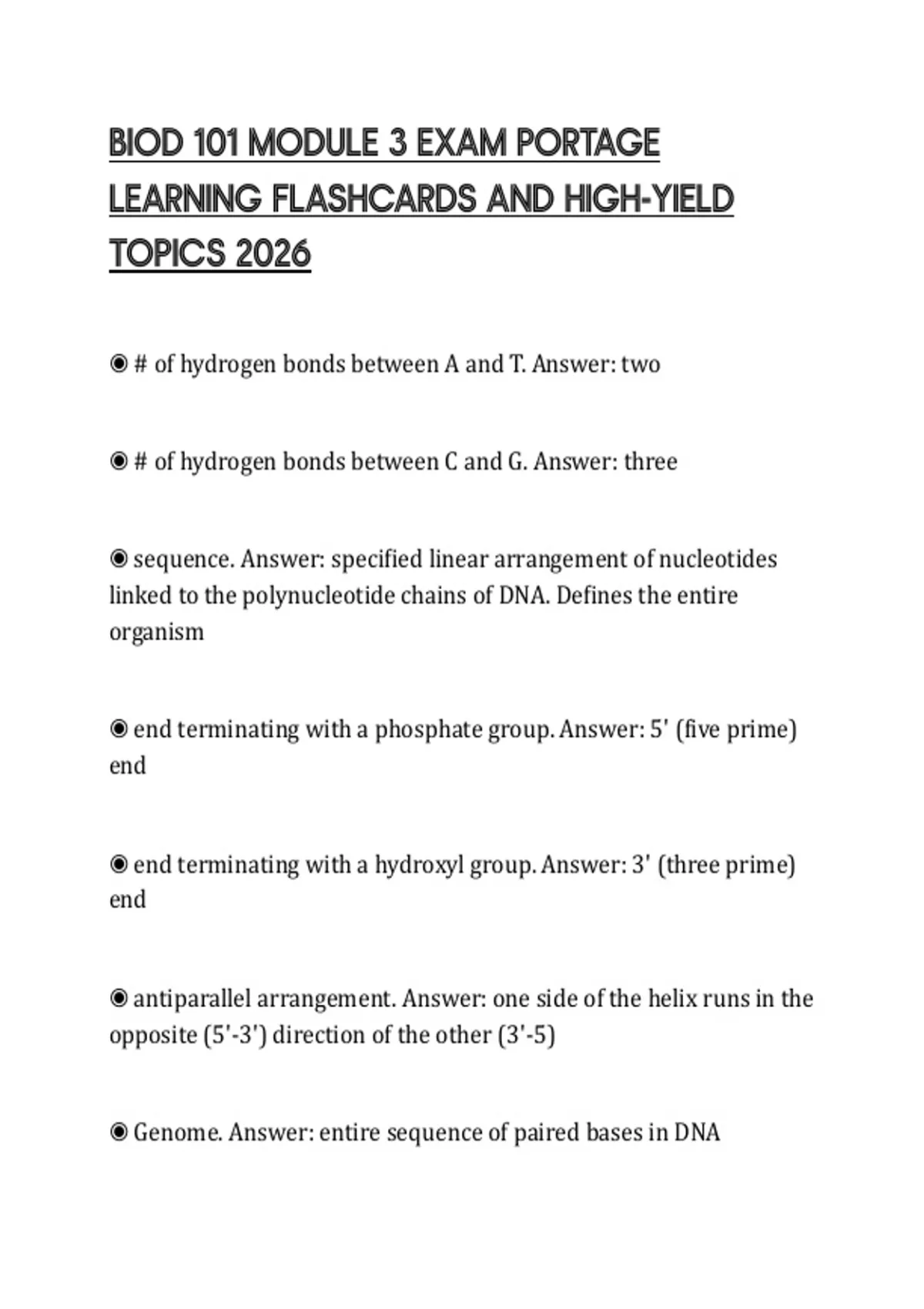 BIOD 101 MODULE 3 EXAM PORTAGE LEARNING FLASHCARDS AND HIGH-YIELD ...