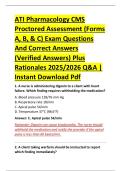 ATI Pharmacology CMS &NewLine;Proctored Assessment &lpar;Forms &NewLine;A&comma; B&comma; & C&rpar; Exam Questions &NewLine;And Correct Answers &NewLine;&lpar;Verified Answers&rpar; Plus &NewLine;Rationales 2025&sol;2026 Q&A &vert; &NewLine;Instant Download Pdf 