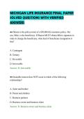 MICHIGAN LIFE INSURANCE FINAL PAPER&NewLine;SOLVED QUESTIONS WITH VERIFIED&NewLine;ANSWERS&NewLine;