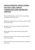 MICHIGAN RESIDENTIAL BUILDER LICENSING&NewLine;2026 STUDY GUIDE COMPLETE&NewLine;CONSTRUCTION CODES AND PRACTICE&NewLine;QUESTIONS