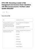CPCU 500- Becoming a Leader in Risk&NewLine;Management and Insurance Exam &vert; Questions&NewLine;with 100&percnt; Correct Answers &vert; Verified &vert; Latest&NewLine;Update 2026&sol;2027