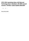 CPCU 550&colon; Maximizing Value with Data and&NewLine;Technology Exam &vert; Questions with 100&percnt; Correct&NewLine;Answers &vert; Verified &vert; Latest Update 2026&sol;2027