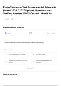 End of Semester Test Environmental Science B &lpar;Latest 2026 &sol; 2027 Update&rpar; Questions and Verified Answers &vert; 100&percnt; Correct &vert; Grade A&plus;