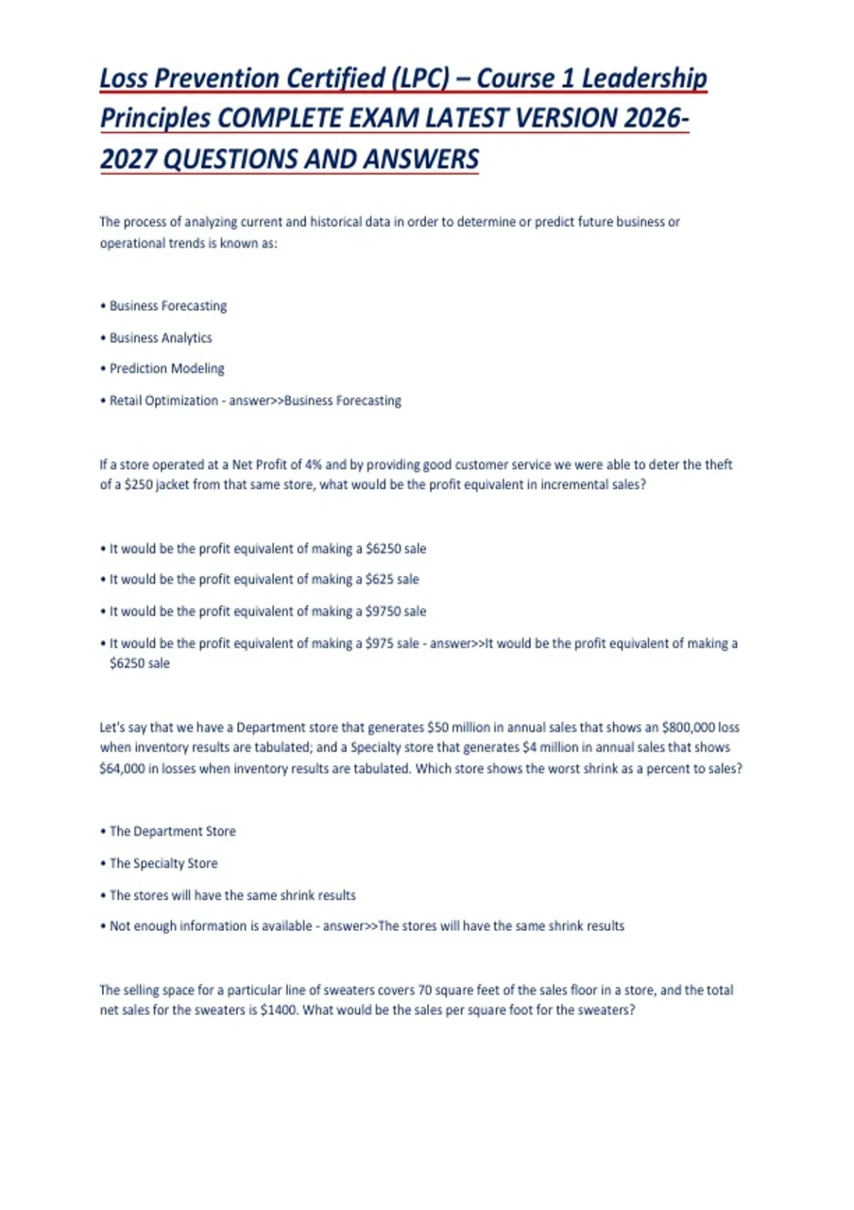 Loss Prevention Certified (LPC) – Course 1 Leadership Principles ...