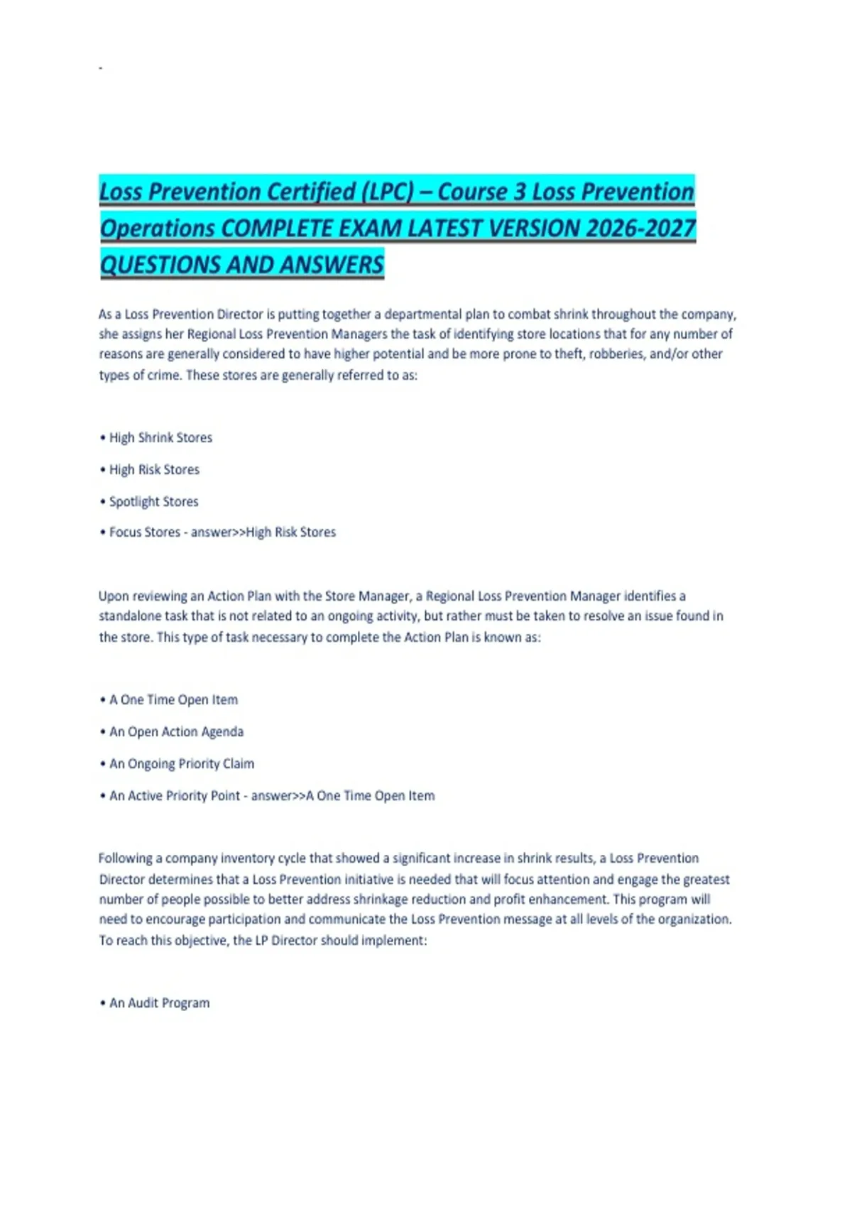Loss Prevention Certified (LPC) – Course 3 Loss Prevention Operations ...