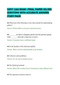 GOVT 2305 EXAM 1 FINAL PAPER SOLVED&NewLine;QUESTIONS WITH ACCURATE ANSWERS&NewLine;STUDY PACK