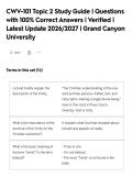 CWV-101 Topic 2 Study Guide &vert; Questions&NewLine;with 100&percnt; Correct Answers &vert; Verified &vert;&NewLine;Latest Update 2026&sol;2027 &vert; Grand Canyon&NewLine;University