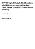 CWV-101 Topic 6 Study Guide &vert; Questions&NewLine;with 100&percnt; Correct Answers &vert; Verified &vert;&NewLine;Latest Update 2026&sol;2027 &vert; Grand Canyon&NewLine;University