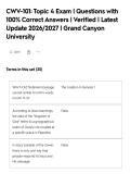 CWV-101&colon; Topic 4 Exam &vert; Questions with&NewLine;100&percnt; Correct Answers &vert; Verified &vert; Latest&NewLine;Update 2026&sol;2027 &vert; Grand Canyon&NewLine;University