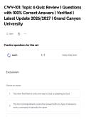 CWV-101&colon; Topic 6 Quiz Review &vert; Questions&NewLine;with 100&percnt; Correct Answers &vert; Verified &vert;&NewLine;Latest Update 2026&sol;2027 &vert; Grand Canyon&NewLine;University