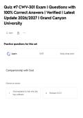 Quiz &num;7 CWV-301 Exam &vert; Questions with&NewLine;100&percnt; Correct Answers &vert; Verified &vert; Latest&NewLine;Update 2026&sol;2027 &vert; Grand Canyon&NewLine;University