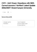 CWV - Unit 1 Exam &vert; Questions with 100&percnt;&NewLine;Correct Answers &vert; Verified &vert; Latest Update&NewLine;2026&sol;2027 &vert; Grand Canyon University