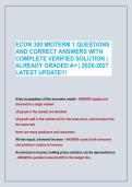 ECON 300 MIDTERM 1 QUESTIONS &NewLine;AND CORRECT ANSWERS WITH &NewLine;COMPLETE VERIFIED SOLUTION &vert;&NewLine;ALREADY GRADED A&plus; &vert; 2026-2027 &NewLine;LATEST UPDATE&excl;&excl;&excl;