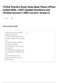 TCOLE Practice Exam Texas Basic Peace Officer &lpar;Latest 2026 &sol; 2027 Update&rpar; Questions and Verified Answers &vert; 100&percnt; Correct &vert; Grade A&plus;