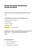 Michigan Life&comma; Accident&comma; and Health Exam Questions and Answers&vert; Updated