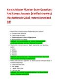 Kansas Master Plumber Exam Questions&NewLine;And Correct Answers &lpar;Verified Answers&rpar; Plus Rationale Q&A&vert; Instant Download Pdf&NewLine;