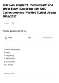 exsc 1400 chapter 2- mental health and&NewLine;stress Exam &vert; Questions with 100&percnt;&NewLine;Correct Answers &vert; Verified &vert; Latest Update&NewLine;2026&sol;2027