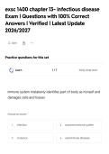 exsc 1400 chapter 13- infectious disease&NewLine;Exam &vert; Questions with 100&percnt; Correct&NewLine;Answers &vert; Verified &vert; Latest Update&NewLine;2026&sol;2027