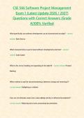 CSE 566 Software Project Management Exam 1 &lpar;Latest Update 2026 &sol; 2027 &rpar; Questions with Correct Answers &lbrace;Grade A&rcub;100&percnt; Verified