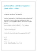 California Real Estate Exam Questions With Correct Answers 