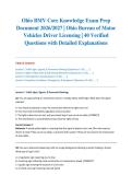 Ohio BMV Core Knowledge Exam Prep Document 2026&sol;2027 &vert; Ohio Bureau of Motor Vehicles Driver Licensing &vert; 40 Verified Questions with Detailed Explanations