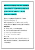 Behavioral Health Nursing  Practice &NewLine;Test Questions And Answers &vert; Latest 2026 &NewLine;Update Verified Questions &vert; Verified &NewLine;Rationales Graded A&plus;