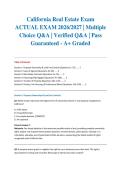 California Real Estate Exam ACTUAL EXAM 2026&sol;2027 &vert; Multiple Choice Q&A &vert; Verified Q&A &vert; Pass Guaranteed - A&plus; Graded
