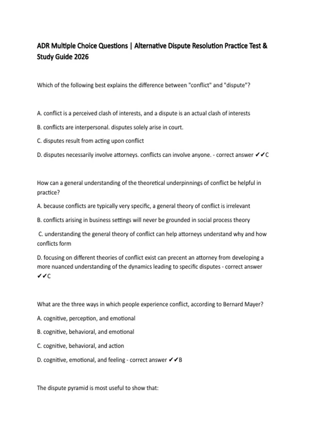 ADR Multiple Choice Questions | Alternative Dispute Resolution Practice Test &amp; Study Guide 2026 ...