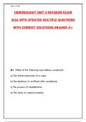 CRIMINOLOGY UNIT 4 REVISION EXAM 2026 &vert; UPDATED MULTIPLE CHOICE QUESTIONS WITH CORRECT ANSWERS PDF