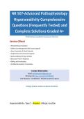 NR 507-Advanced Pathophysiology Hypersensitivity Comprehensive Questions &lpar;Frequently Tested&rpar; and Complete Solutions Graded A&plus;